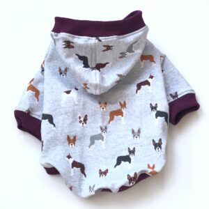 Gri Köpek Desen Kapüşonlu Sweatshirt