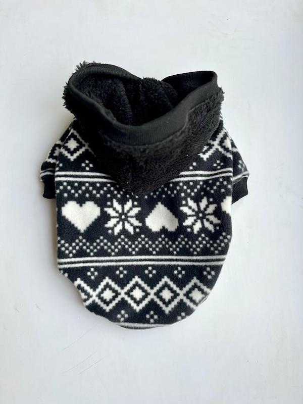 SİYAH-BEYAZ DESENLİ POLAR SWEATSHIRT